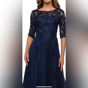 La Femme 27922 Embroidered Illusion Sleeve Gown, Size 8, NWT